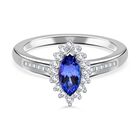 Tansanit und Zirkon-Ring, 925 Silber platiniert (Größe 17.00) ca. 1,37 ct