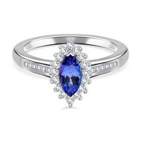 Tansanit and Zirkon Ring 925 Silber Platin-Überzug