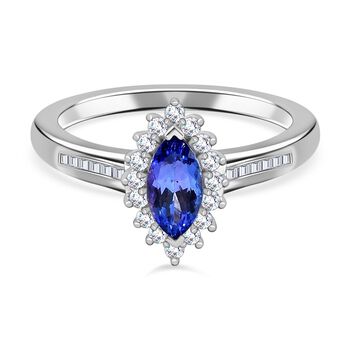 Tansanit und Zirkon-Ring, 925 Silber platiniert (Gr&ouml;&szlig;e 17.00) ca. 1,37 ct