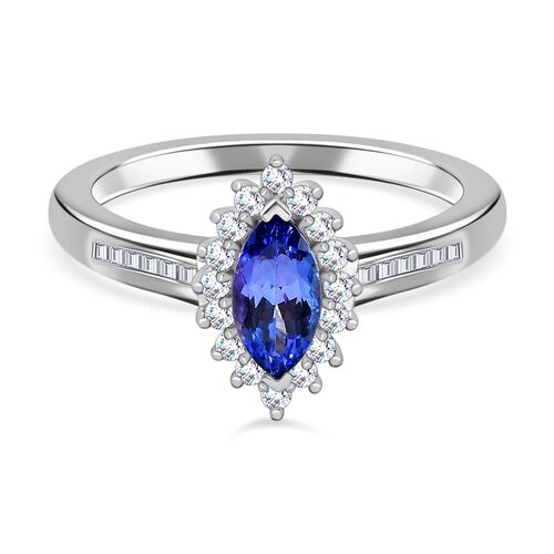Tansanit and Zirkon Ring 925 Silber Platin-Überzug image number 0