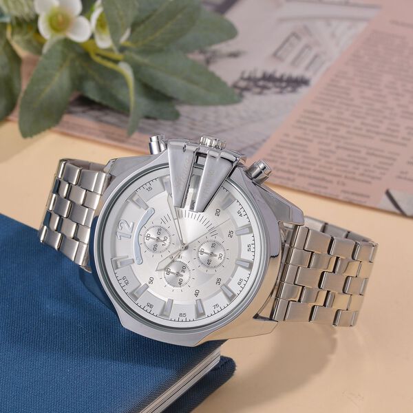 GENOA Japanisches Uhrwerk - Exklusive Uhr mit wei&szlig;em Zifferblatt, silberfarbenes Edelstahlband mit Dornschlie&szlig;e - Wei&szlig; image number 2