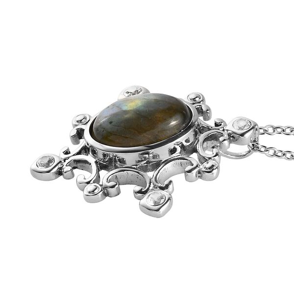 Labradorit und Zirkon Anh&auml;nger mit 50cm Kette - 6,88 ct. image number 4