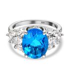 Karibik Quarz, weißer Topas Ring, 925 Silber platiniert, (Größe 17.00) ca. 7.01 ct