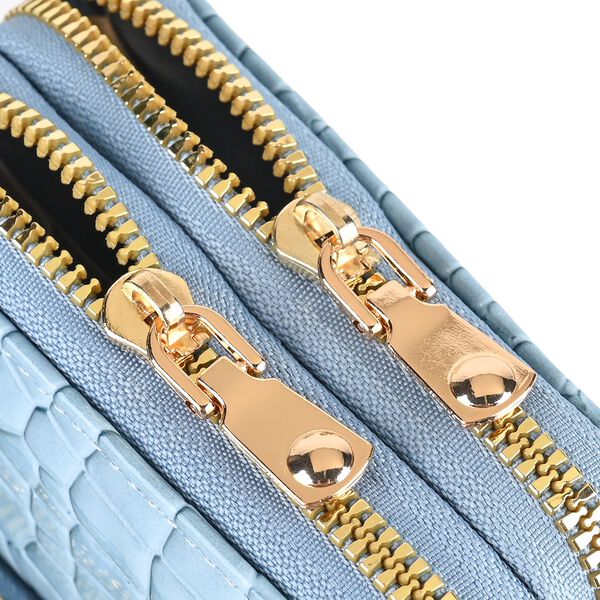 PASSAGE Crossbody Tasche aus PU-Lackleder mit Krokoprägung und RFID-Schutz, 18x7x11 cm, Himmelblau image number 6