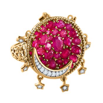 Afrikanischer Rubin (Fissure gef&uuml;llt) Ring, 925 Silber Gelbgold Vermeil, (Gr&ouml;&szlig;e 17.00) ca. 5.57 ct