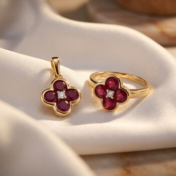 D'Joy afrikanischer Rubin und Zirkon Ring und Anh&auml;nger