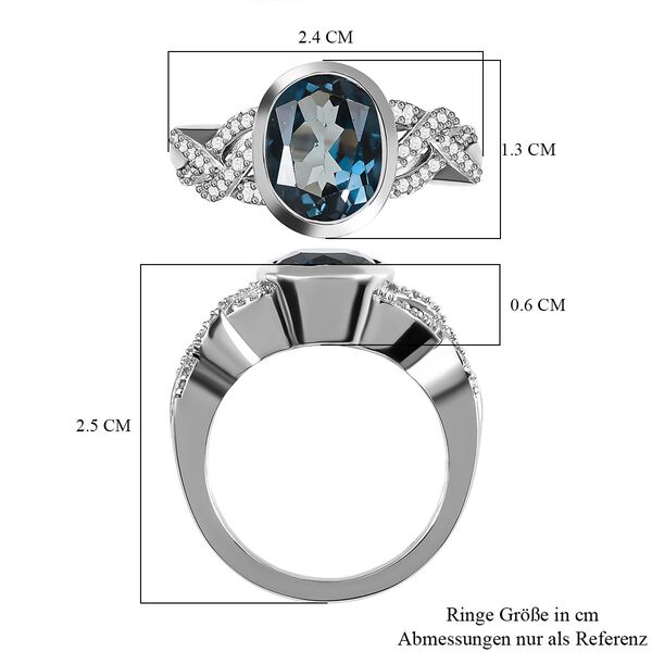 London Blau Topas und wei&szlig;er Zirkon Ring, 925 Silber platiniert (Gr&ouml;&szlig;e 18.00) ca. 4.55 ct image number 7