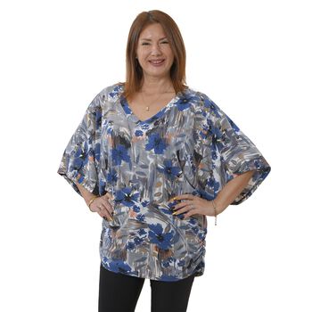 TAMSY - Drapiertes Top mit V-Ausschnitt, One Size, grau/blau
