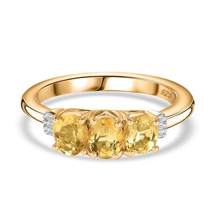 AA Premium Brasilianischer Heliodor, Wei&szlig;er Diamant Ring, 925 Silber, 750 Gelbgold Vermeil (Gr&ouml;&szlig;e 21.00), ca. 1.13 ct