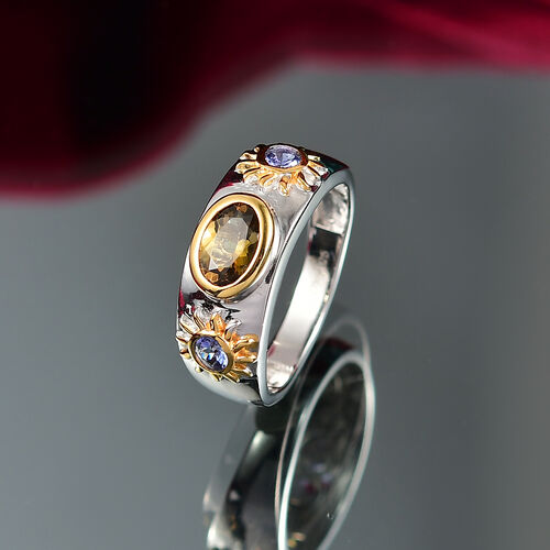 D Joy Natürlicher goldener Tansanit, Tansanit Ring 925 Silber Rhodiniert und 750 Gelbgold Vermeil (Größe 18.00) (10-15 Werktage Lieferzeit) ca. 1.09 ct image number 1