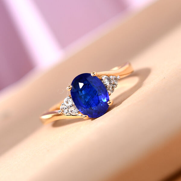 Tansanischer Blauer Spinell und Zirkon Ring 925 Silber vergoldet  ca. 1,66 ct image number 2