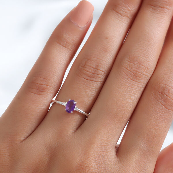 Afrikanischer Amethyst und Wei&szlig;er Simulierter Diamant Ring 925 Silber  ca. 0,49 ct image number 3