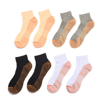 4er-Set Kupfer Socken, Gr&ouml;&szlig;e S/M, L&auml;nge 26 cm, Schwarz, Wei&szlig;, Hellgrau, Beige