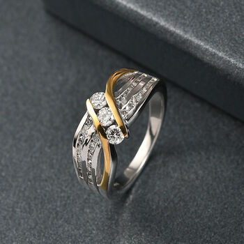 LUXURIANT DIAMOND -Lab Grown Diamant SI-GH SGL zertifiziert Ring, 925 Silber Rhodiniert und 750 Gelbgold Vermeil (Gr&ouml;&szlig;e 19.00) ca. 0.75 ct