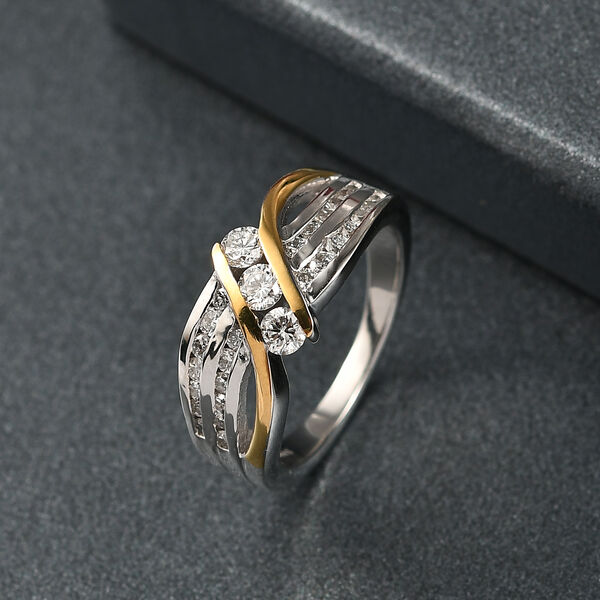 LUXURIANT DIAMOND -Lab Grown Diamant SI-GH SGL zertifiziert Ring, 925 Silber Rhodiniert und 750 Gelbgold Vermeil (Größe 19.00) (10-15 Werktage Lieferzeit) ca. 0.75 ct image number 2
