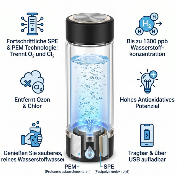 Hydrogener Wasserstoff Wassergenerator 380ml, 7x21cm, Schwarz image number 5