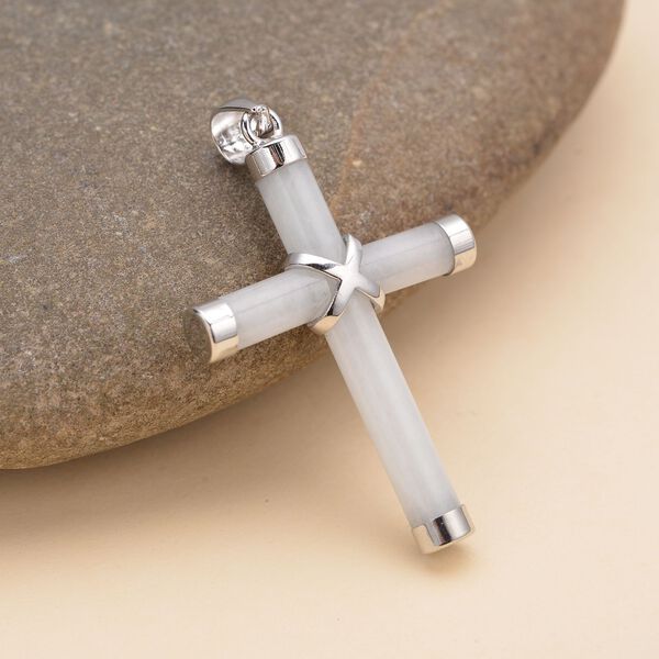 Wei&szlig;er Jade Kreuz-Anh&auml;nger, 925 Silber rhodiniert ca. 5,00 ct image number 3