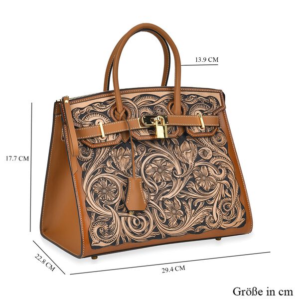 Grand Pelle  - Designer-inspirierte Echtleder Handtasche, braun image number 6