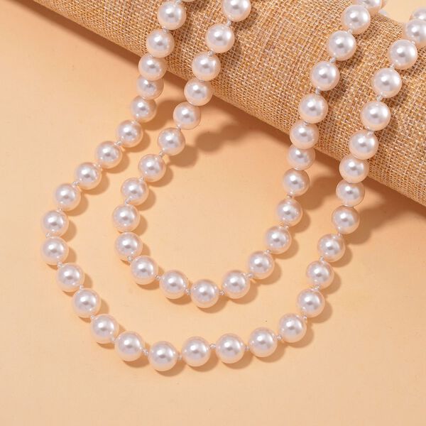 Wei&szlig;e Muschelkernperlen Halskette, 100 cm image number 2