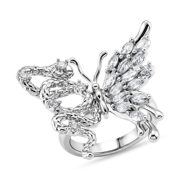 Wei&szlig;er Zirkonia Ring Nickelfreies Messing, flexibel, Silbefarben, (Gr&ouml;&szlig;e 16.00-18.00)
