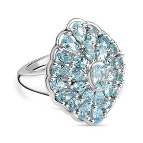 Himmelblauer Topas Ring, 925 Silber rhodiniert (Größe 19.00) ca. 5.47 ct