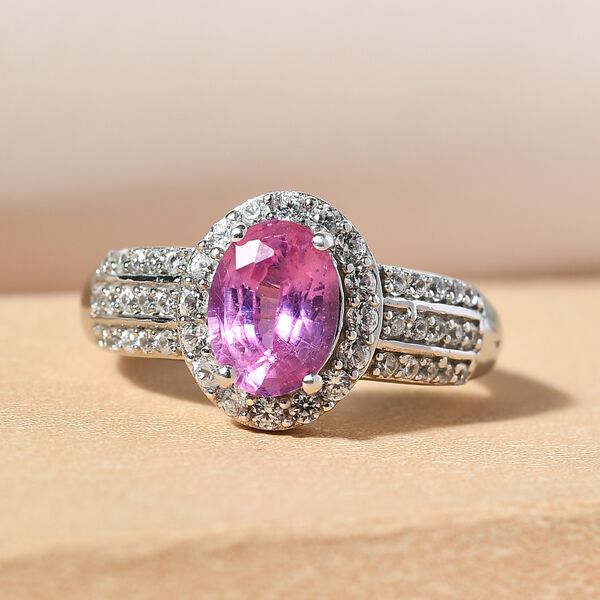 Premium Ilakaka Rosa Saphir und Zirkon-Ring, 925 Silber platiniert, 2,30 ct. image number 2