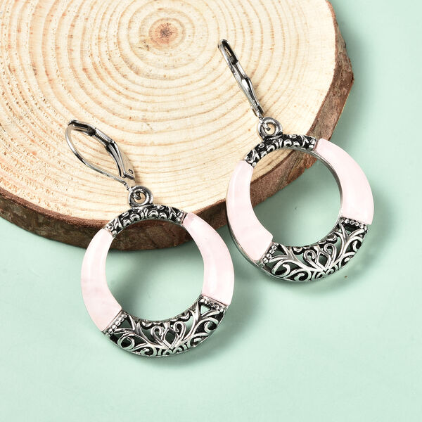 Rosenquarz Ohrh&auml;nger Edelstahl Schwarz oxidiert ca. 6,10 ct&nbsp; image number 1