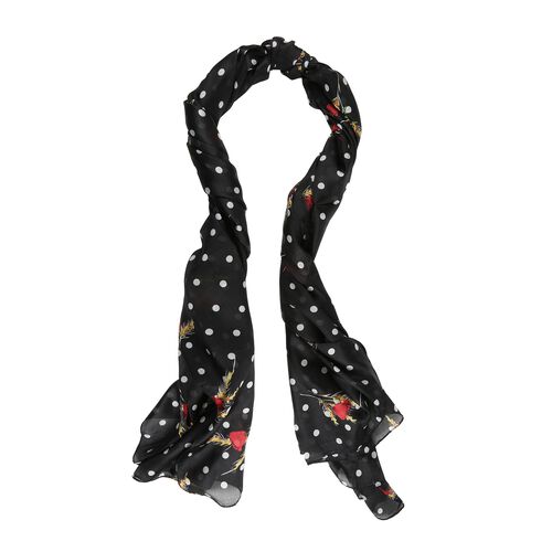 LA MAREY - 100% natürlicher Maulbeerseiden-Schal, Blumen und Tupfen Muster, Größe 180x110 cm, Schwarz image number 1
