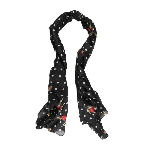 LA MAREY - 100% natürlicher Maulbeerseiden-Schal, Blumen und Tupfen Muster, Größe 180x110 cm, Schwarz image number 1