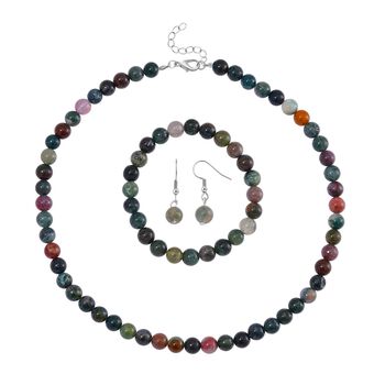 Indischer Achat Schmuckset Reiner Edelstahl ca. 287.00 ct.