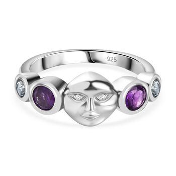 GP Celestial Kollektion - Afrikanischer Amethyst, Himmelblauer Topas Ring 925 Silber platiniert (Gr&ouml;&szlig;e 17.00) ca. 0.76 ct