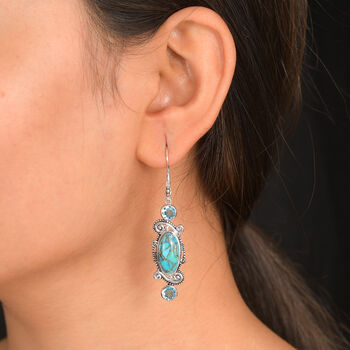 Sajen Silber-Beschaffenes T&uuml;rkis, Himmlisch Schweizer Blauer mystisher Quartz Ohrringe 925 Silber rhodiniert ca. 10.42 ct