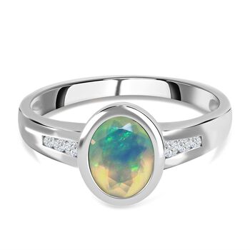 Nat&uuml;rlicher, &auml;thiopischer Welo Opal und Zirkon-Ring - 0,90 ct.