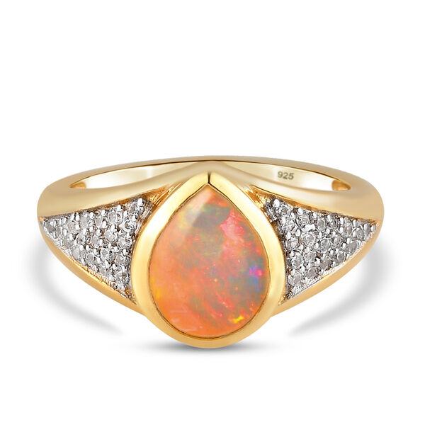 Nat&uuml;rlicher &Auml;thiopischer Opal und Zirkon Ring 925 Silber Gelbgold Vermeil  ca. 1,29 ct