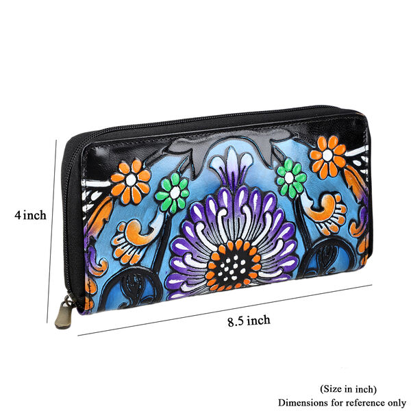 Handbemalte Leder Geldb&ouml;rse RFID, Schwarz, 22.8 x 2.5 x 12.7 cm image number 10