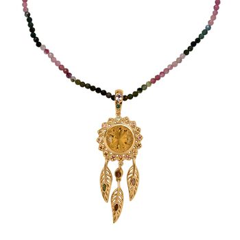 D'joy AAA Citrin, Mehrfarbiger Turmalin Anh&auml;nger mit Kette, 925 Silber 750 Gelbgold Vermeil ca. 46.89 ct