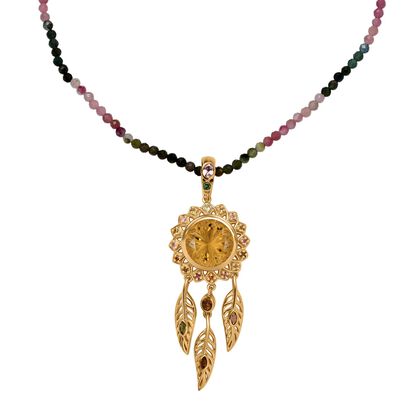 D'joy AAA Citrin, Mehrfarbiger Turmalin Anh&auml;nger mit Kette, 925 Silber 750 Gelbgold Vermeil ca. 46.89 ct