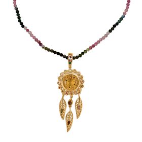 D’joy AAA Citrin, Mehrfarbig-Turmalin Schmuckset 925 Silber 750 Gelbgold Vermeil ca. 46.89 ct