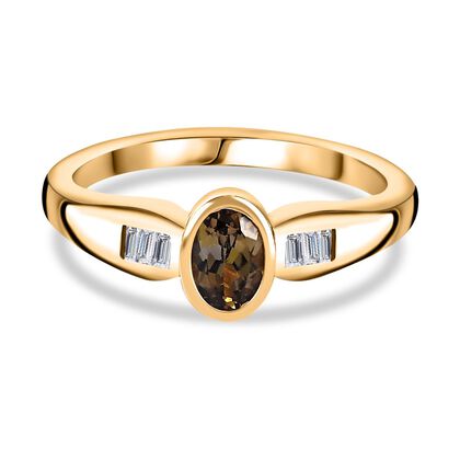 AA Nat&uuml;rlicher goldener Tansanit, Wei&szlig;er Zirkon Ring 925 Silber Gelbgold Vermeil (Gr&ouml;&szlig;e 21.00) ca. 0,57 ct