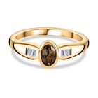 AA Natürlicher goldener Tansanit, Weißer Zirkon Ring 925 Silber Gelbgold Vermeil (Größe 21.00) ca. 0,57 ct