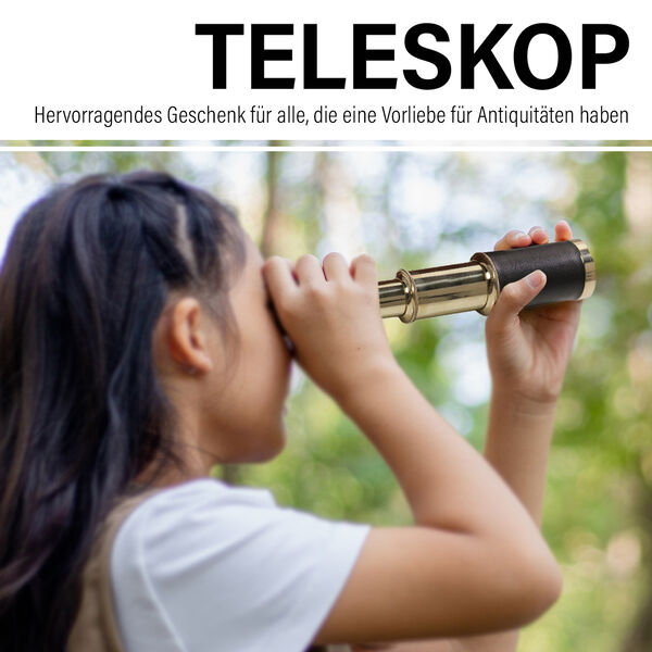 Handgefertigtes, voll funktionsf&auml;higes Teleskop mit Ledergriff und h&ouml;lzerner Geschenkbox, Gold image number 4