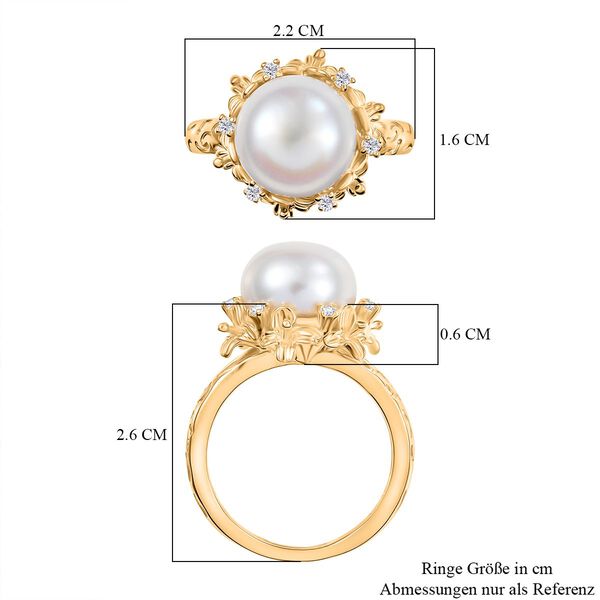 S&uuml;&szlig;wasser Perle, Wei&szlig;er Zirkon Ring, Messing, ca. 9.5 mm, (Gr&ouml;&szlig;e 17.00) image number 7