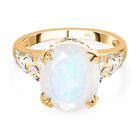 Premium Regenbogen Mondstein, weißer Zirkon Ring, 925 Silber vergoldet, (Größe 17.00), ca., Mond und Stern muster 4.86 ct