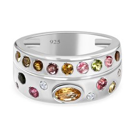Natürlicher mehrfarbiger Turmalin Ring 925 Silber platiniert (Größe 19.00) ca. 1.13 ct