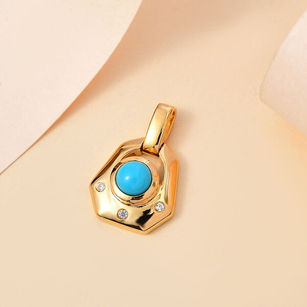 AA Amerikanischer Nat&uuml;rlicher Sleeping Beauty T&uuml;rkis, Wei&szlig;er Zirkon Art Deco Anh&auml;nger 925 Silber 750 Gelbgold Vermeil ca. 0.51 ct image number 1