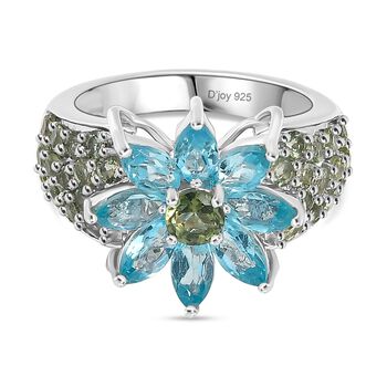 Djoy Betroka Blauer Apatit, Nat&uuml;rlicher gr&uuml;ner Apatit Ring 925 Silber rhodiniert (Gr&ouml;&szlig;e 20.00) ca. 3.84 ct