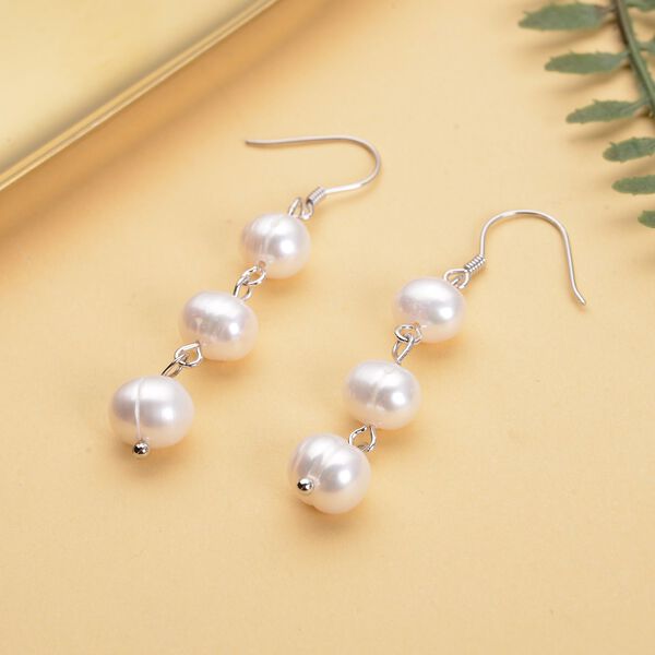 Weiße Süßwasserperlen-Ohrringe, 925 Silber rhodiniert image number 2