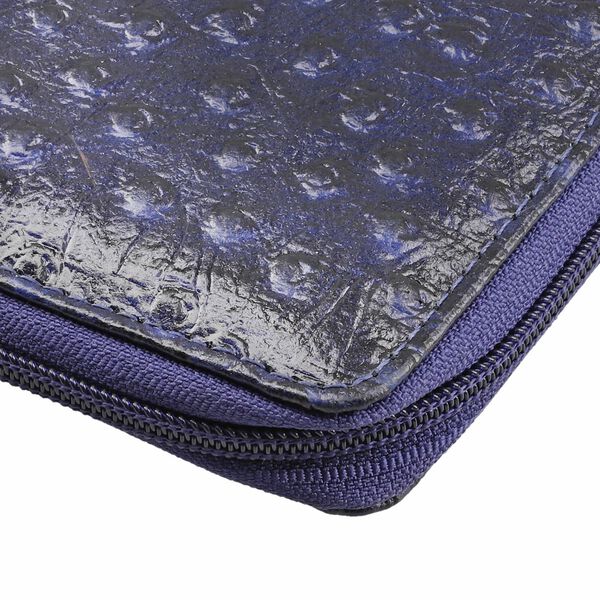 Echtleder Brieftasche mit Straußenprägung, marine image number 7