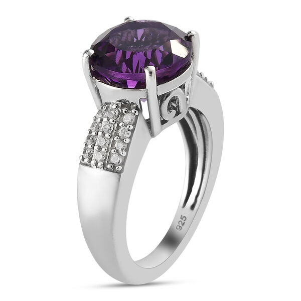 Afrikanischer Amethyst und Zirkon Ring 925 Silber platiniert image number 5