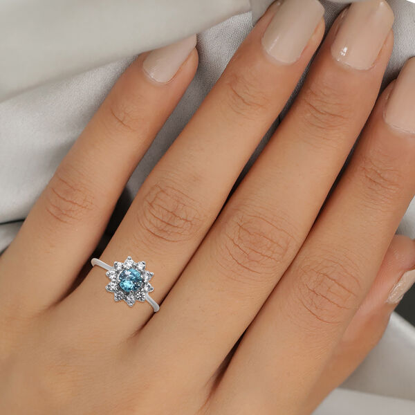 Kambodschanischer blauer Zirkon Halo Ring 925 Silber Platin-&Uuml;berzug image number 2